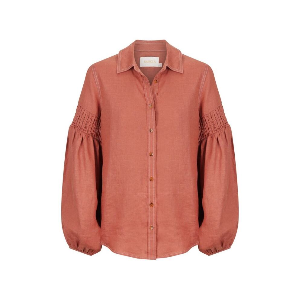 SANCIA Women THE LUCIE SHIRT linen Blouse Button Long Sleeve Reg L A000078